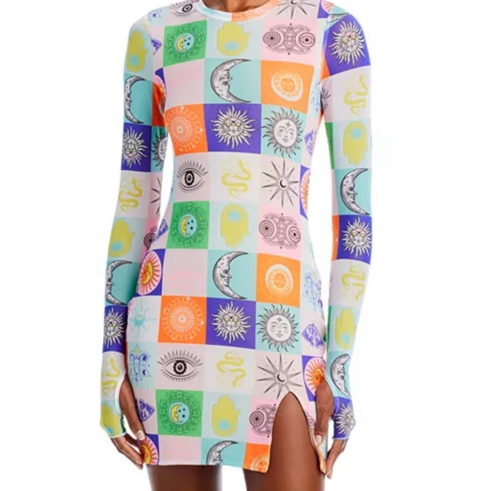 AFRM Lasso Colorful Patchwork Long Sleeve Dress